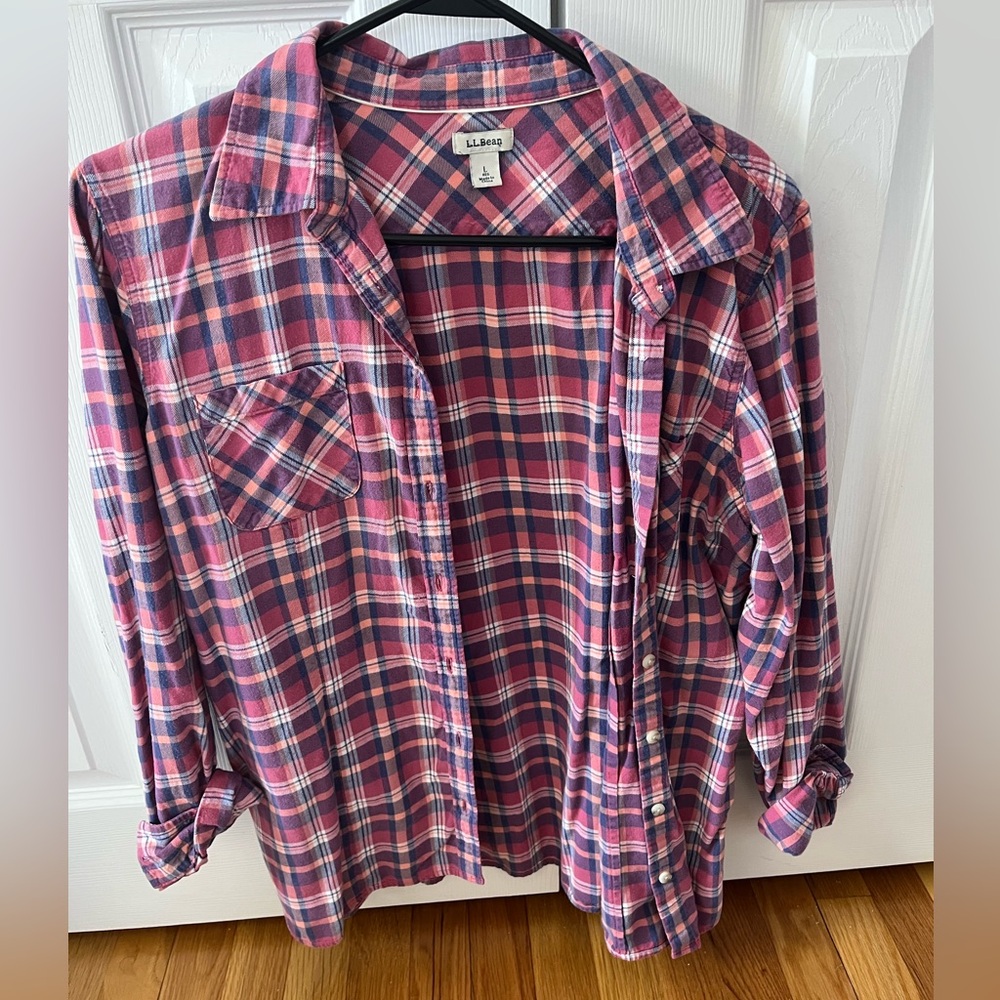 L.L. Bean Vibrant Plaid Shirt in Pink and Blue